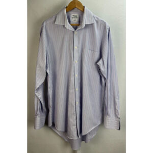 T.M. LEWIN Men's Blue/White Striped Cotton Button Down Slim Fit Shirt SZ 16.5/36